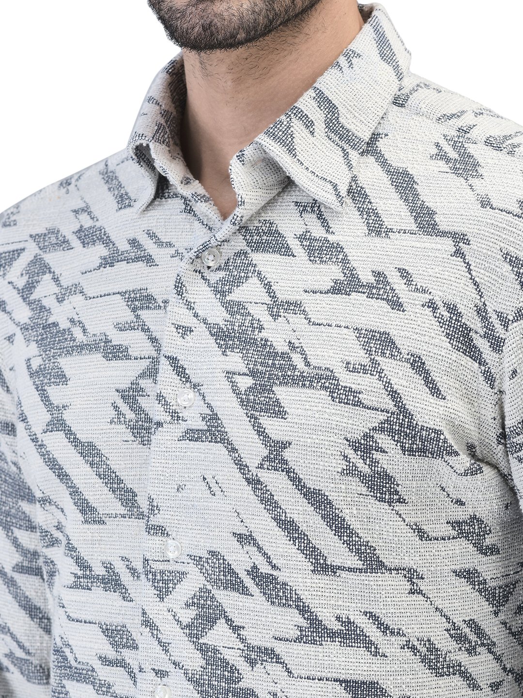 Knitted Off-white Navy Print Casual Shirt – AF00087ML